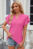 Eyelet Notched Flutter Sleeve T-Shirt - Trendsi - Flyclothing LLC