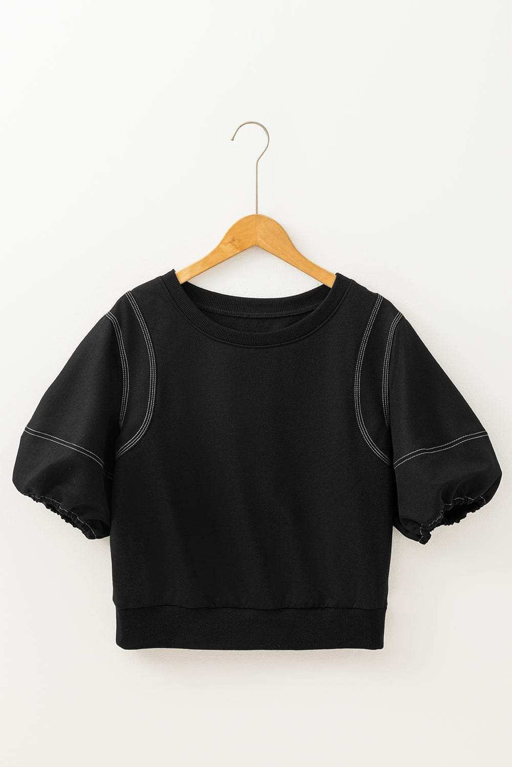 Contrast Stitches Detail Half Sleeve Blouse - Trendsi - Flyclothing LLC