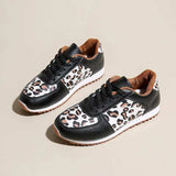 Leopard Round Toe Lace Up Sneakers - Trendsi - Flyclothing LLC