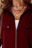 Pocketed Zip Up Collared Neck Long Sleeve Jacket - Trendsi - Flyclothing LLC
