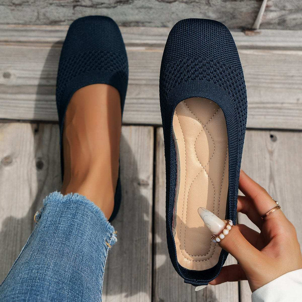 Square Toe Solid Color Mesh Slip-Ons - Trendsi - Flyclothing LLC