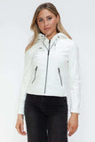 Snobbish Faux Leather Zip Up Drawstring Hooded Jacket - Trendsi - Flyclothing LLC