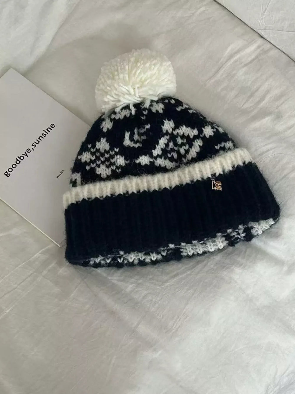 Snowflake Knitted Beanie Hat with Pom Pom - Trendsi - Flyclothing LLC