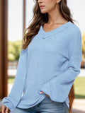 Dropped Shoulder Long Sleeve Knit Top - Trendsi - Flyclothing LLC