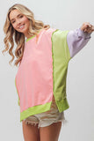 BiBi Washed Color Block Sweatshirt - Trendsi - Flyclothing LLC