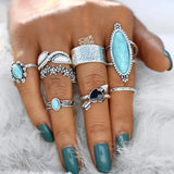 Turquoise Alloy 8-Piece Ring Set - Trendsi - Flyclothing LLC