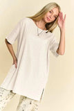 Davi & Dani Short Sleeve Side Slit T-Shirt with Pockets - Trendsi - Flyclothing LLC