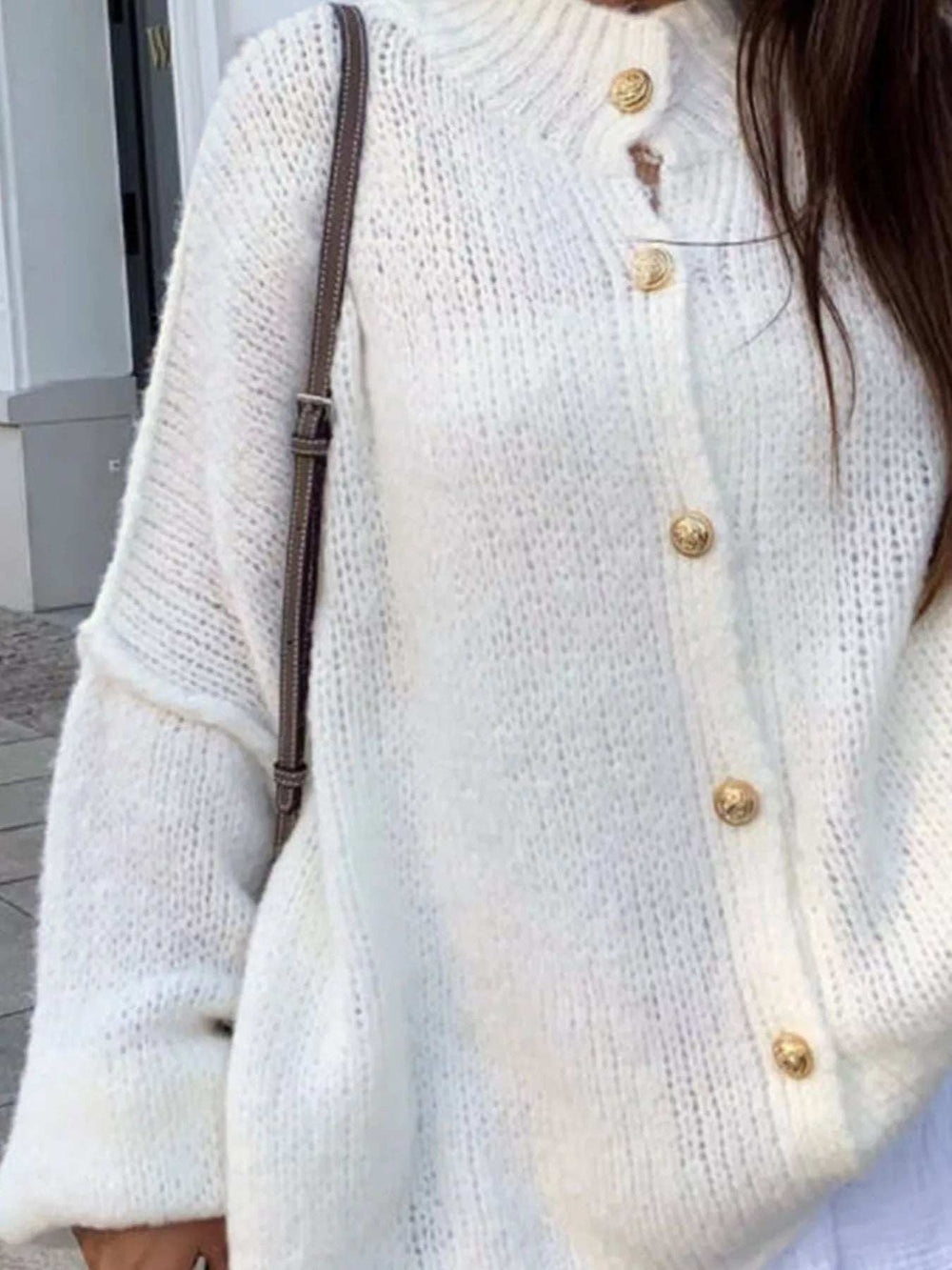 Oversized Knit Button-Down Batwing Sleeve Cardigan - Trendsi - Flyclothing LLC