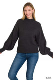 Zenana Balloon Sleeve Mock Neck Sweater - Trendsi - Flyclothing LLC
