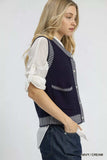 Umgee Contrast Striped Trim Button-Down Sweater Vest - Trendsi - Flyclothing LLC