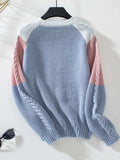 Color Block Round Neck Long Sleeve Sweater - Trendsi - Flyclothing LLC