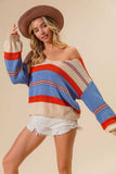 BiBi Multi Color Stripe Scoop Neck Sweater - Trendsi - Flyclothing LLC