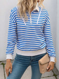 Striped Quarter Zip Long Sleeve Hoodie - Trendsi - Flyclothing LLC
