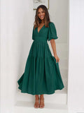 Tiered Surplice Half Sleeve Midi Dress - Trendsi - Flyclothing LLC