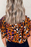 Leopard Notched Short Sleeve Blouse - Trendsi - Flyclothing LLC