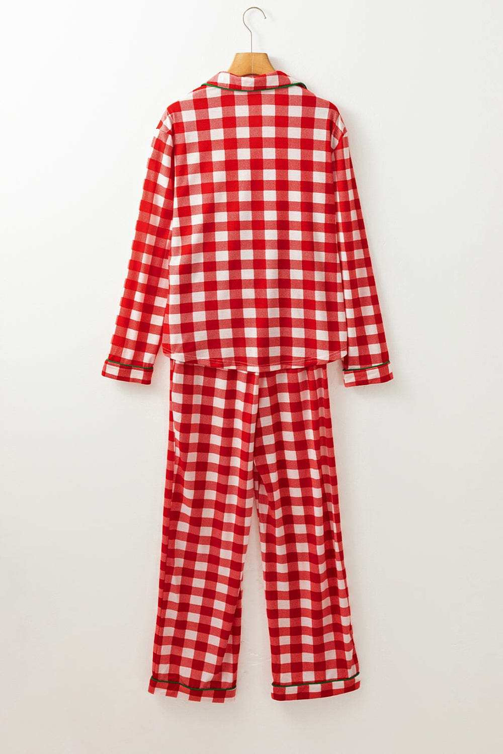 Plaid Collared Neck Long Sleeve Top and Pants Set - Trendsi - Flyclothing LLC