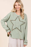 Mittoshop Mineral Wash Star Patch Long Sleeve T-Shirt - Trendsi - Flyclothing LLC
