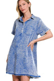 Zenana Tencel Mineral Washed Collared Shirts Dress - Trendsi - Flyclothing LLC