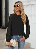 Round Neck Lace Long Sleeve Top - Trendsi - Flyclothing LLC