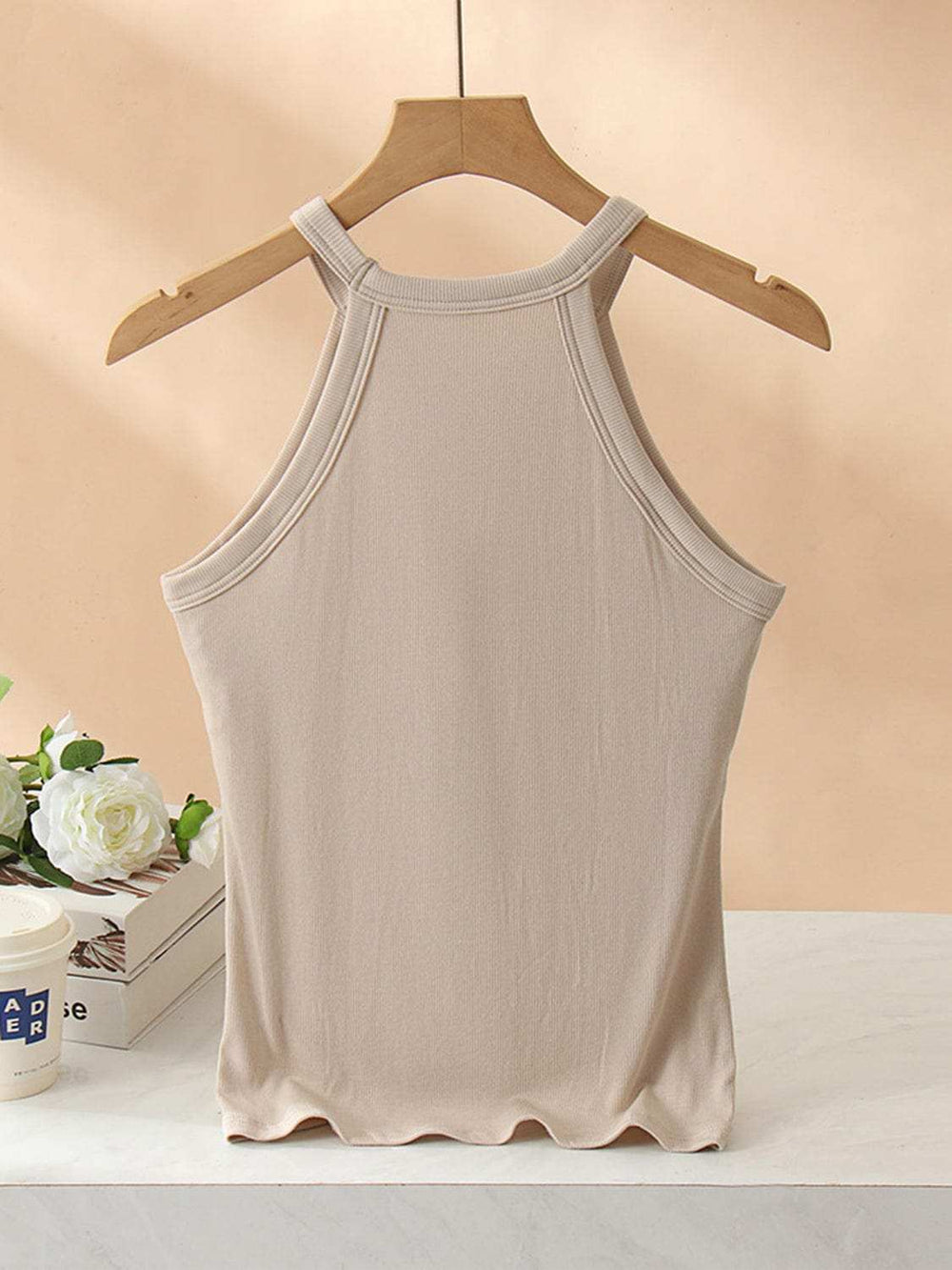 Grecian Neck Tank With Chest Pads - Trendsi - Flyclothing LLC