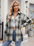 Plaid Collared Neck Long Sleeve Shirt - Trendsi - Flyclothing LLC