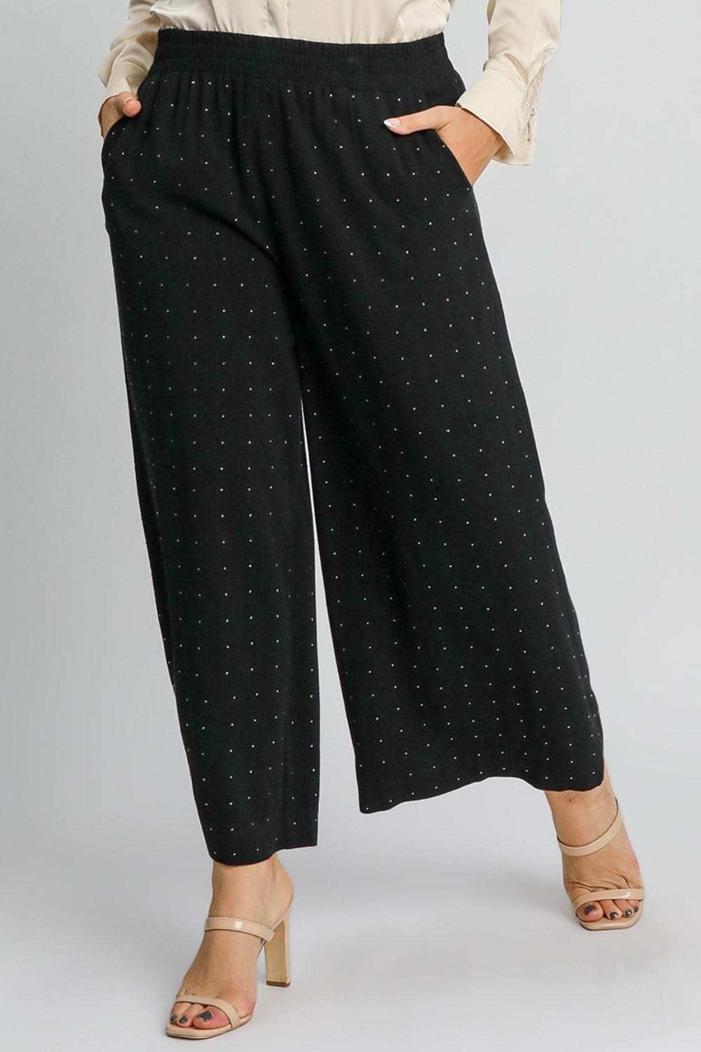 Umgee Full Size High Waisted Embellished Linen Pants Plus Size - Trendsi - Flyclothing LLC