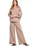 Zenana Scuba Collared Pullover and Pants Set - Trendsi - Flyclothing LLC