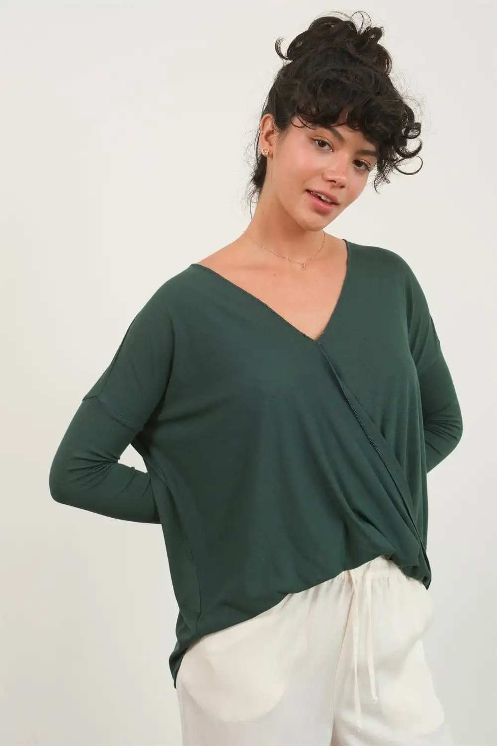 HYFVE Draped Drop Shoulder Long Sleeve Top - Trendsi - Flyclothing LLC
