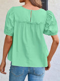 Round Neck Puff Sleeve Tiered Blouse - Trendsi - Flyclothing LLC