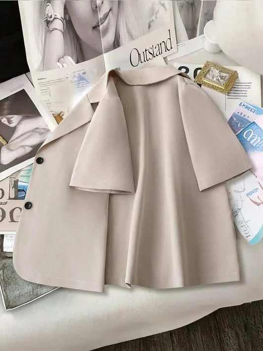 Short Sleeve Lapel Collar Solid Blazer - Trendsi - Flyclothing LLC