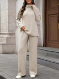 Ribbed Turtleneck Dropped Shoulder Top and Pants Sweater Set - Trendsi - Flyclothing LLC