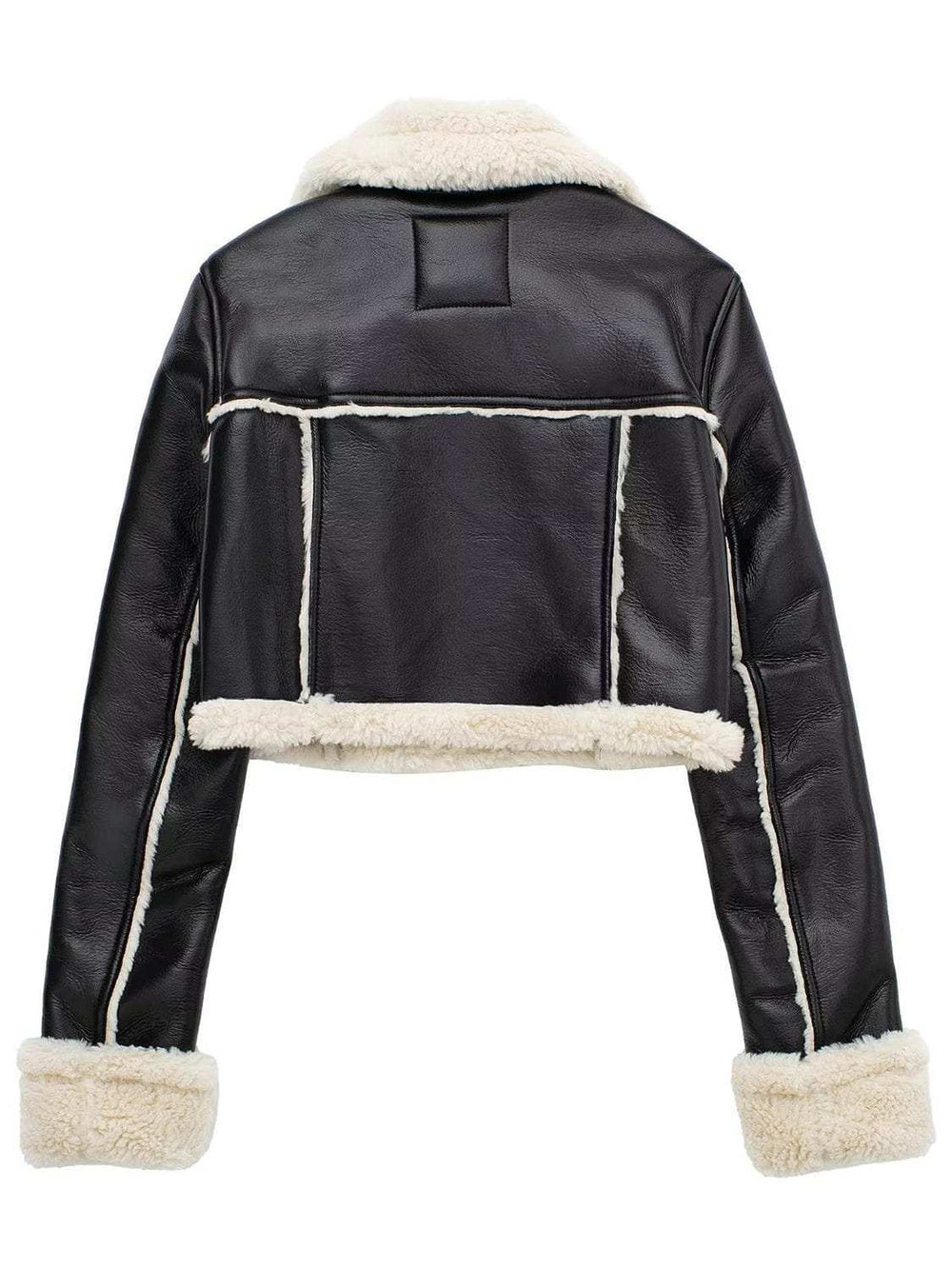 Collared Neck Long Sleeve Plush Cropped Jacket - Trendsi - Flyclothing LLC