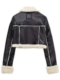 Collared Neck Long Sleeve Plush Cropped Jacket - Trendsi - Flyclothing LLC