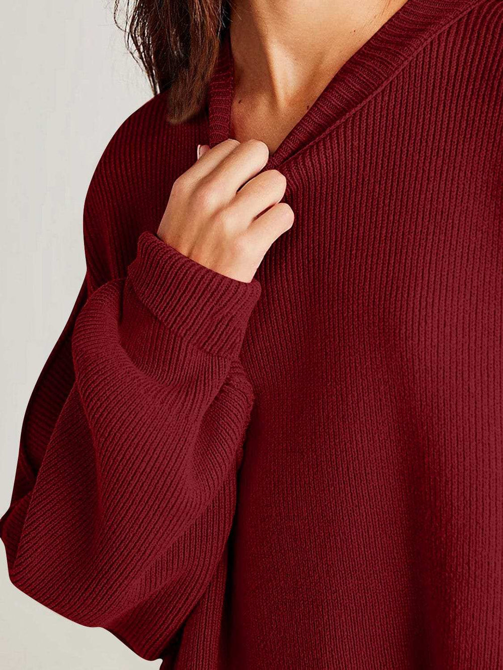 Double Take Side Slit Round Neck Long Sleeve Sweater - Trendsi - Flyclothing LLC
