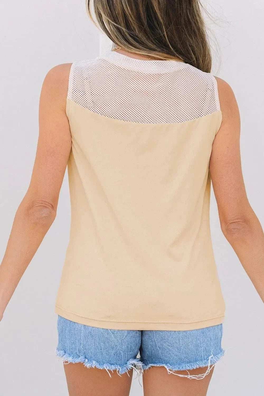 Mesh Patchwork Crew Neck Tank - Trendsi - Flyclothing LLC