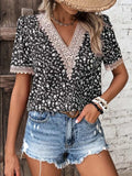 Full Size Printed V-Neck Short Sleeve Blouse - Trendsi - Flyclothing LLC