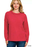 Zenana Ribbed Brushed Melange Hacci Sweater with Chest Pocket - Trendsi - Flyclothing LLC