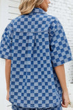 Button Down Checkered Denim Shirt - Trendsi - Flyclothing LLC