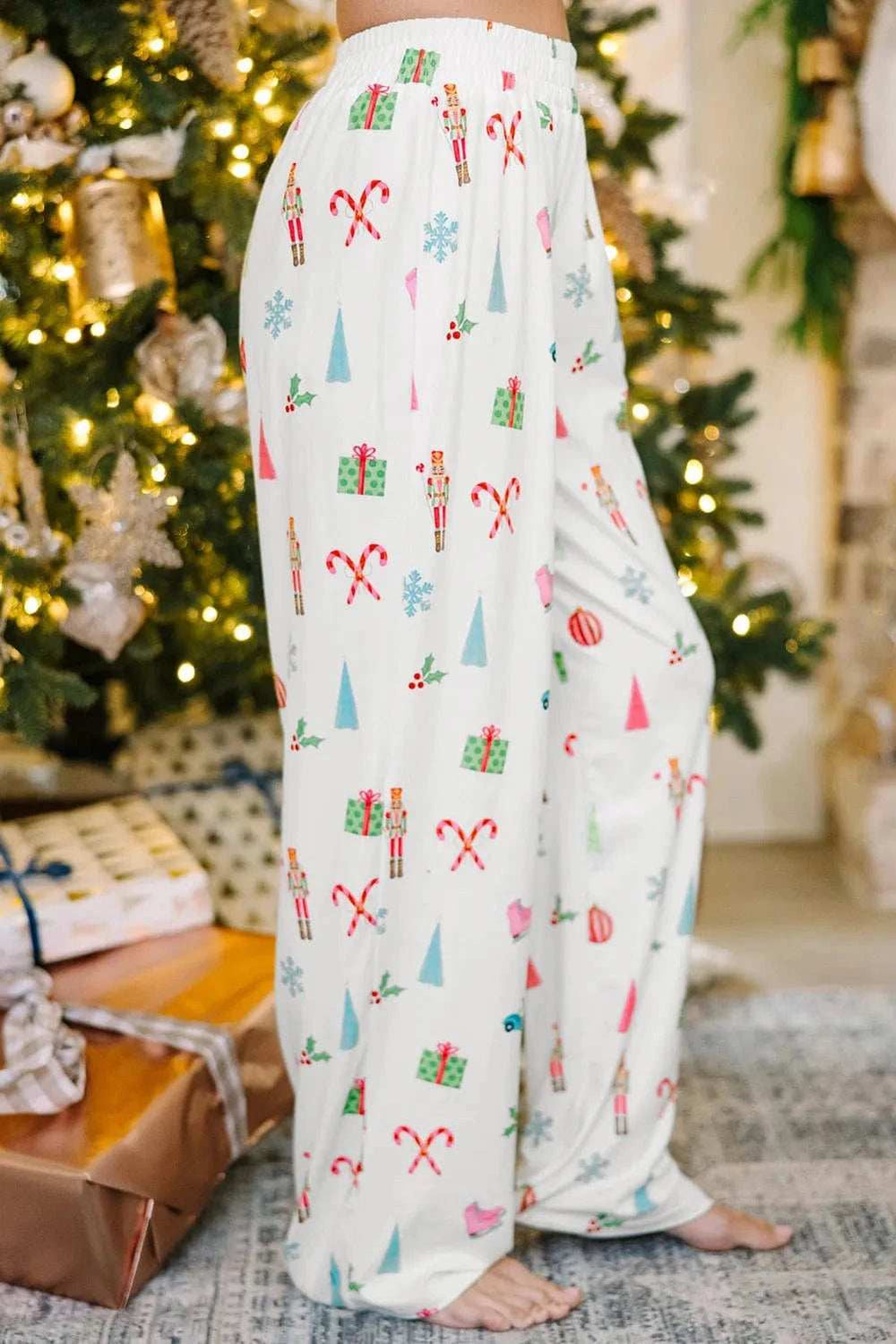 Printed Collared Neck Long Sleeve Top and Pants Lounge Set - Trendsi - Flyclothing LLC