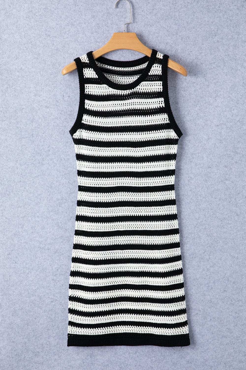 Openwork Striped Wide Strap Knit Dress - Trendsi - Flyclothing LLC