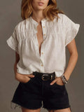 Ruffled Short Sleeve Button Up Shirt - Trendsi - Flyclothing LLC