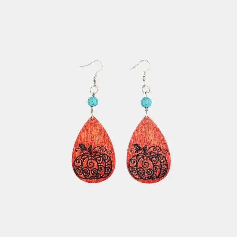 Turquoise Wooden Pumpkin Teardrop Earrings - Trendsi - Flyclothing LLC