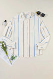 Striped Collared Neck Long Sleeve Shirt - Trendsi - Flyclothing LLC