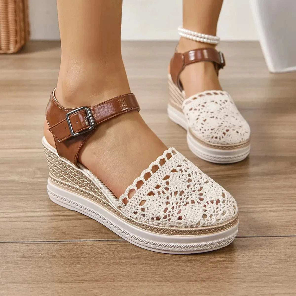 Round Toe Wedge Sandals - Trendsi - Flyclothing LLC