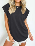 Textured Round Neck Cap Sleeve Blouse - Trendsi - Flyclothing LLC