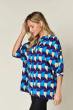 Double Take Full Size Geometric Notched Half Sleeve Blouse - Trendsi - Flyclothing LLC