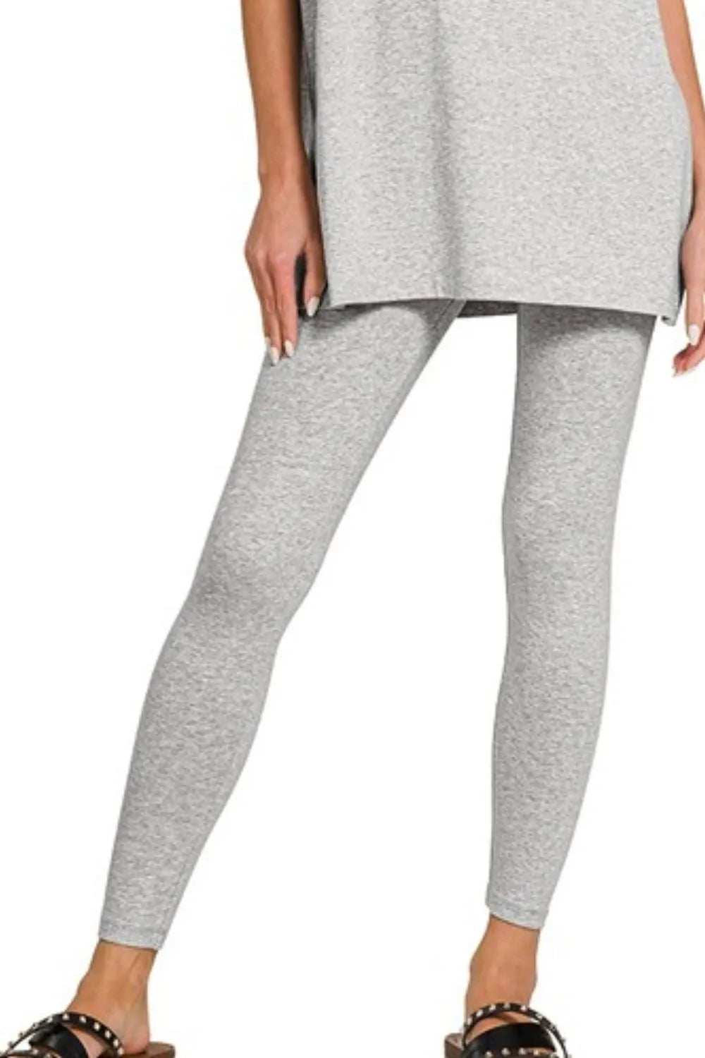 Zenana Cotton Round Neck Top & Legging Set - Trendsi - Flyclothing LLC