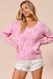BiBi Valentines Heart Pompom V Neck Knit Top - Trendsi - Flyclothing LLC