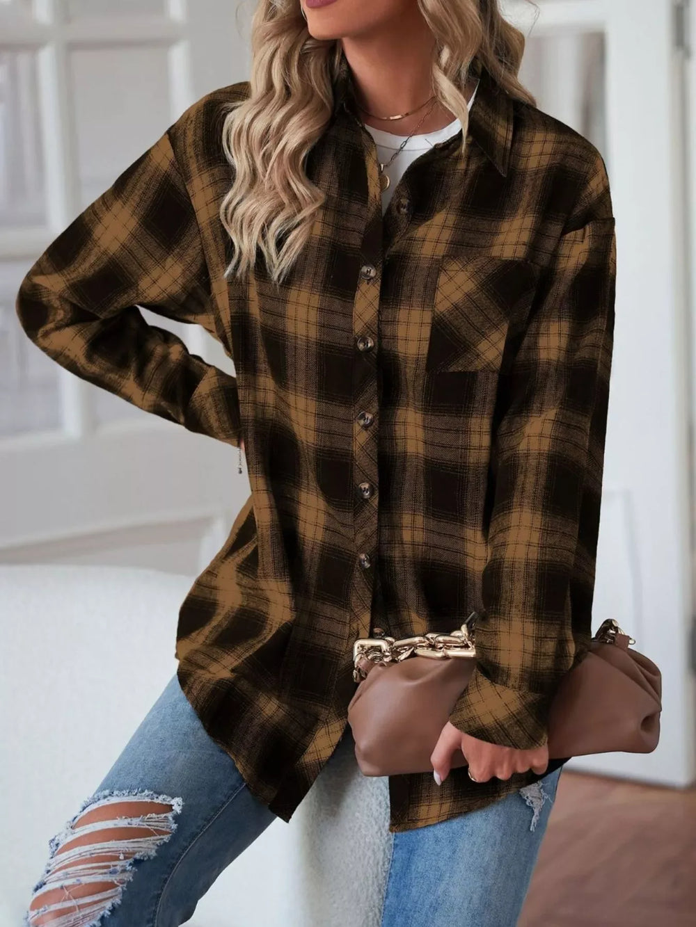 Casual Plaid Button Up Shirt - Trendsi - Flyclothing LLC