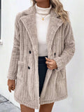 Fuzzy Button Up Long Sleeve Coat with Pockets - Trendsi - Flyclothing LLC